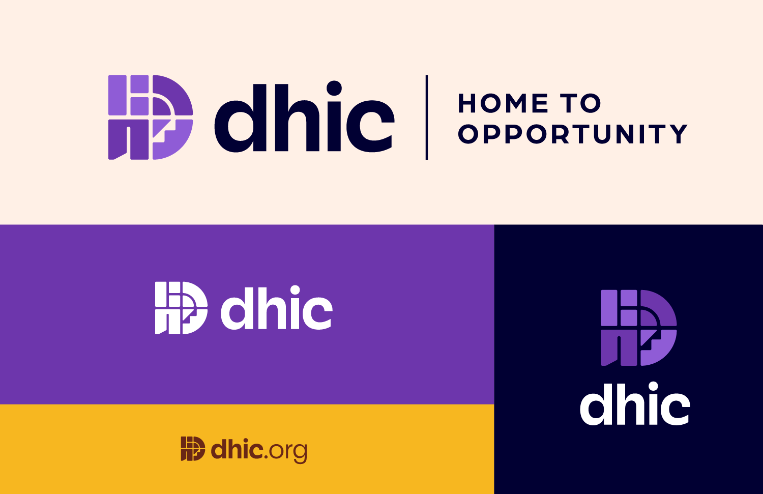 A grid of the various DHIC logos on various colored backgrounds